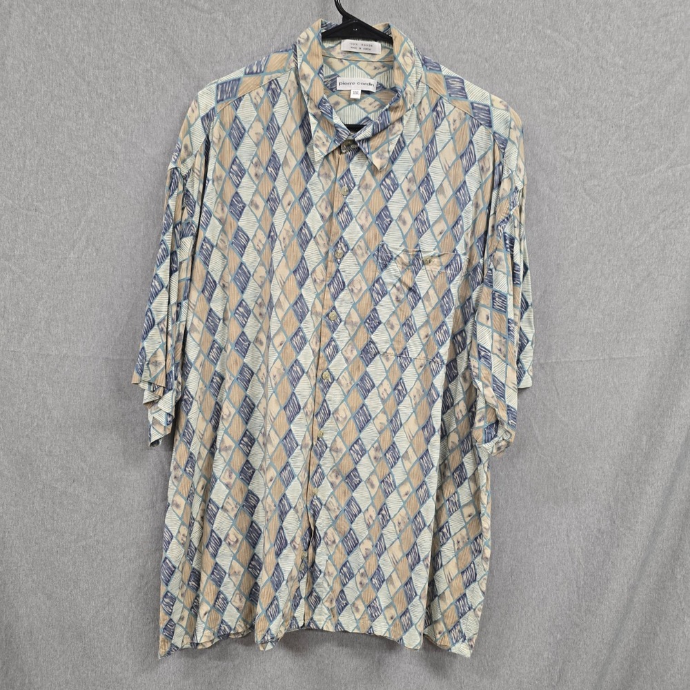 Pierre Cardin Mens XXL Rayon Short Sleeve Button Down Shirt Diamond Blue